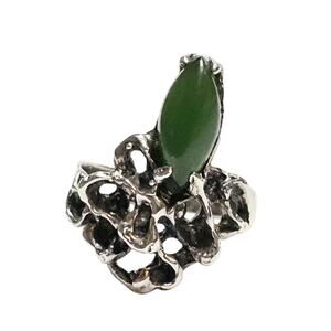 Modernist Brutalist Sterling Silver Jade Ring - Organic Design